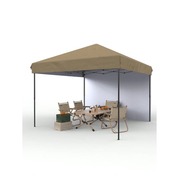 10x10 Pop Up Canopy Tent Outdoor Canopy One-Person Set Up Heavy Duty Commercial Instant Tent Shelter, 1-Sidewall Khaki