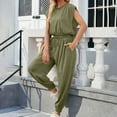thumbnail image 2 of ZACPNCV Jumpsuits for Women's Sleeveless Loose Overalls Rompers Linen Wide Leg Jumpsuits Olive Green, 2 of 5