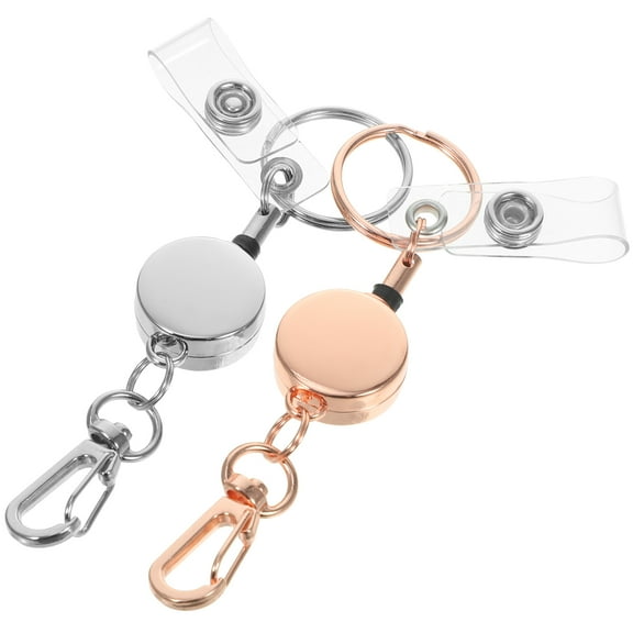 2 Pcs Metal Keychain Lanyard Badge Holder Retractable Heavy Duty Ring Id Holders Nurse Reel Lanyards for Keys Fob