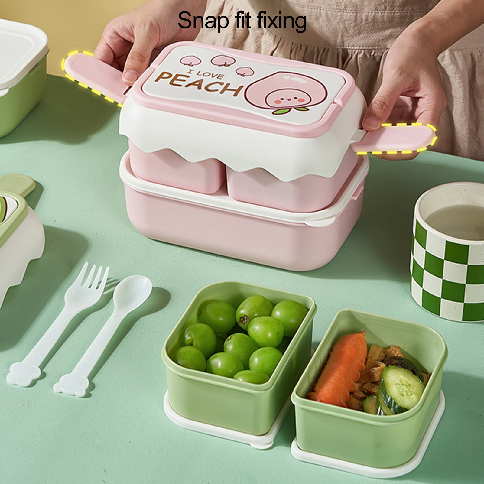 Xinhuadsh 1 Set Lunch Container Double Layer Microwaveable Office Lunch Box  Student Bento Box with Tableware Daily Use