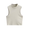 thumbnail image 3 of Jewelreauty High Neck Tank Tops for Women Sleeveless Workout Basic Crop Blouses Summer Cotton Tee Shirts (M, Beige), 3 of 3