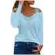 thumbnail image 2 of ICHUANYI Clearance Fashion Women's V-Neck Casual Long Sleeve Lace Patchwork Solid Blouse To(Blue, S) ICHUANYI WER2023080907588, 2 of 6