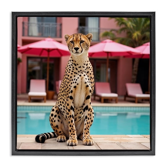 Cheetah Posed at Poolside Black Framed Floater Canvas Wall Art, design by Lettered and Lined
