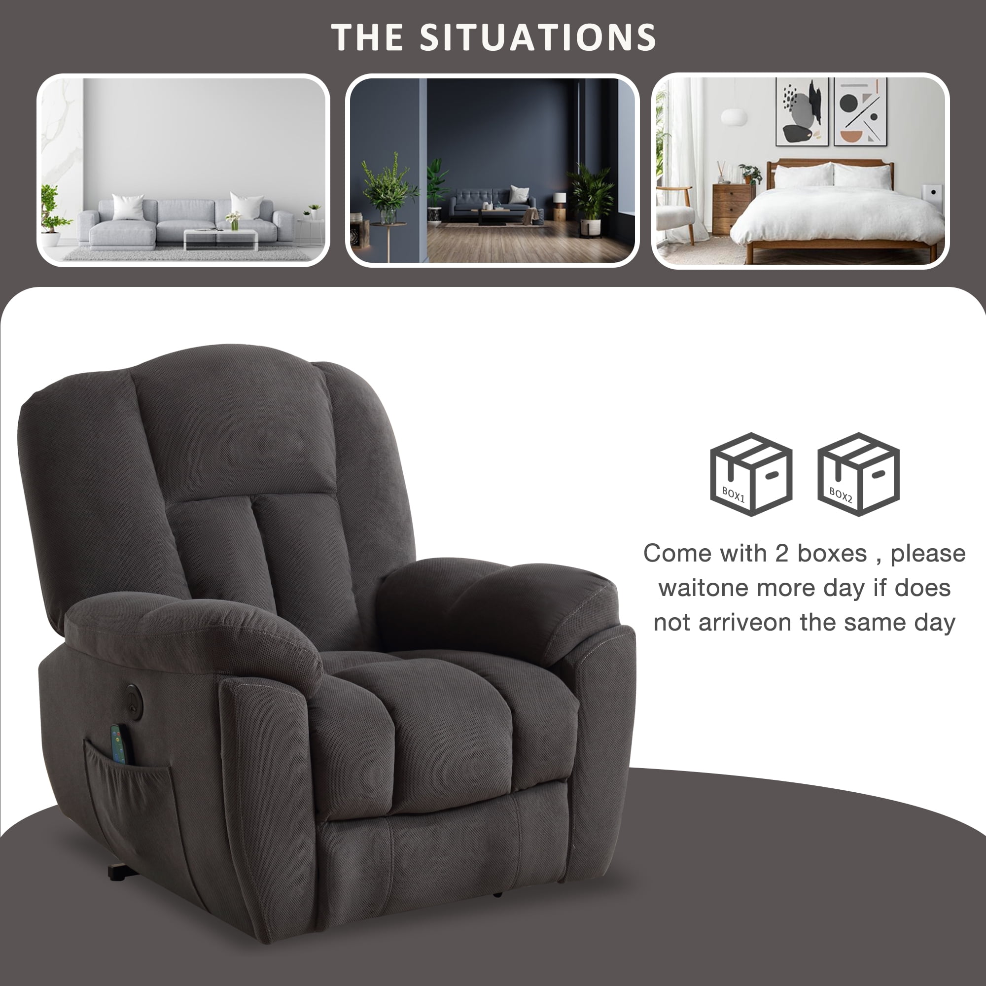 Living Room Power Lift Chair with Thick Cushions and USB Charging Port,  Height Backrest Armchair, Home Theater Seat - Multicolor 