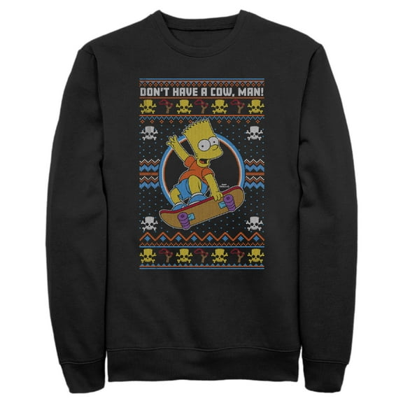 Men's The Simpsons Bart Don't Have a Cow, Man! Sweater Print  Sweatshirt Black 3X Large