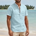 thumbnail image 6 of Guluxicc Men's Cotton V-Neck Shirts with Pocket Button Short Sleeve Shirts for Everyday Wear Summer Casual Outfits, 6 of 6
