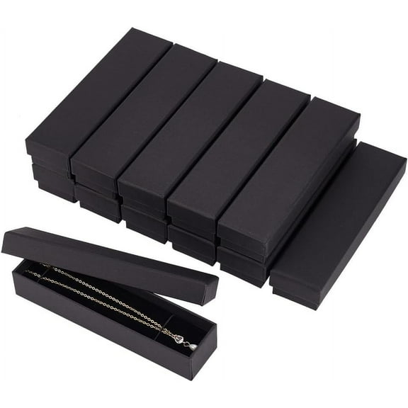 12 Pack Black Necklace Cardboard Jewellery Box 7x1.7x1.3" Kraft Paper Box Long Jewellery Gift Box with Sponge for Necklace Jewelry Valentine's Gift Packaging