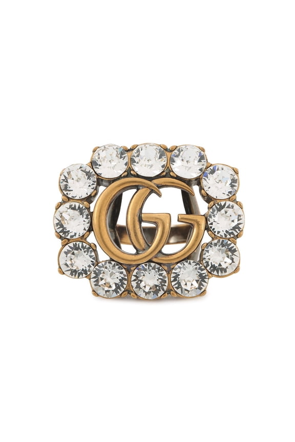Pre-Owned Gucci ring with crystals, GG Marmont and rhinestones, size XS, 12 stones (Good)