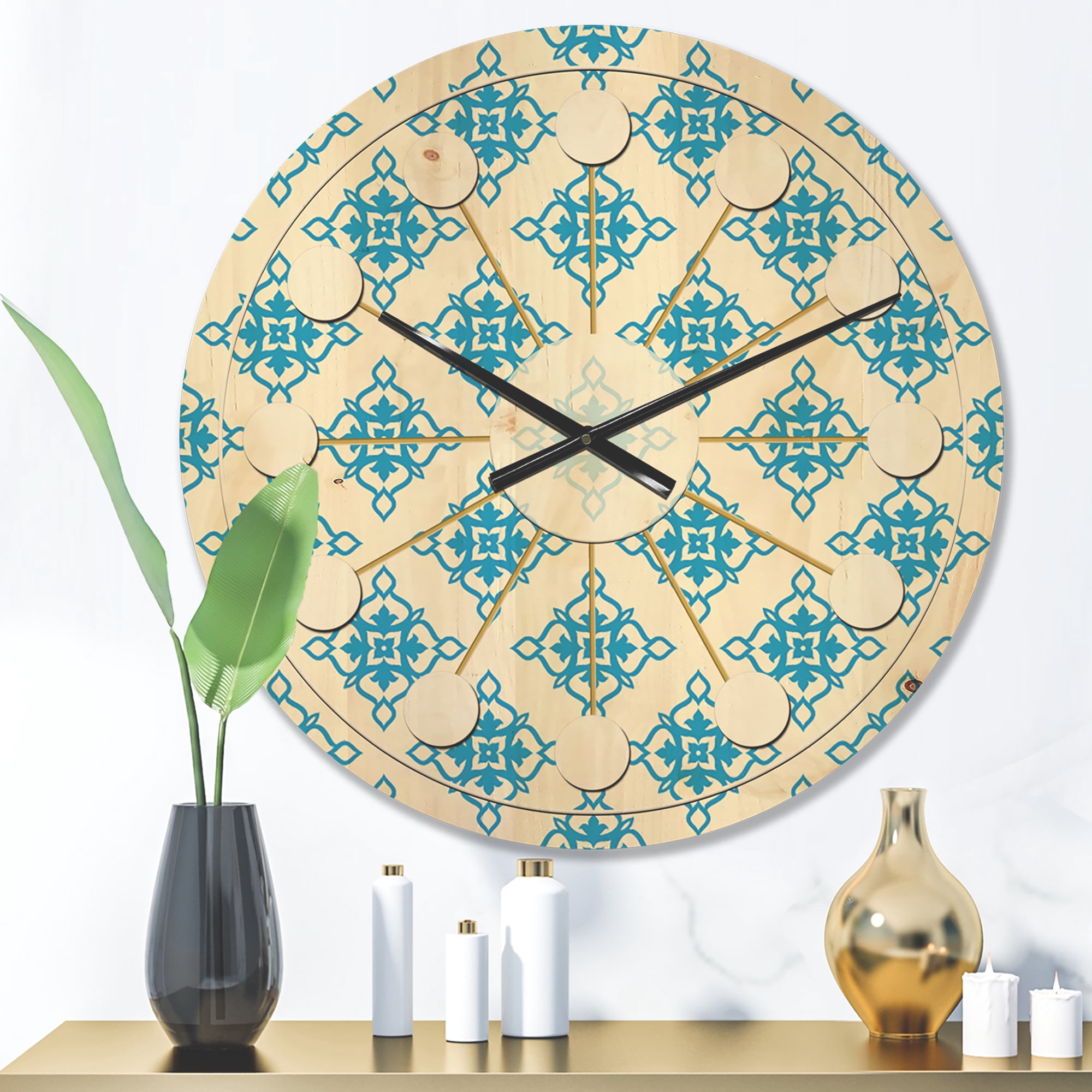 Designart 'Ornamental Retro Pattern I' Mid-Century Modern Wood Wall Clock