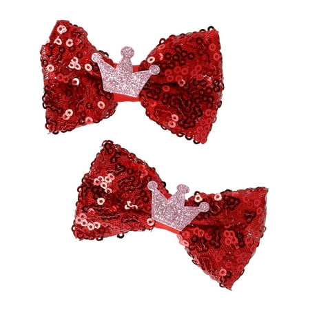Girl's 2 Pack Sequin Hair Bow Clips with Crown