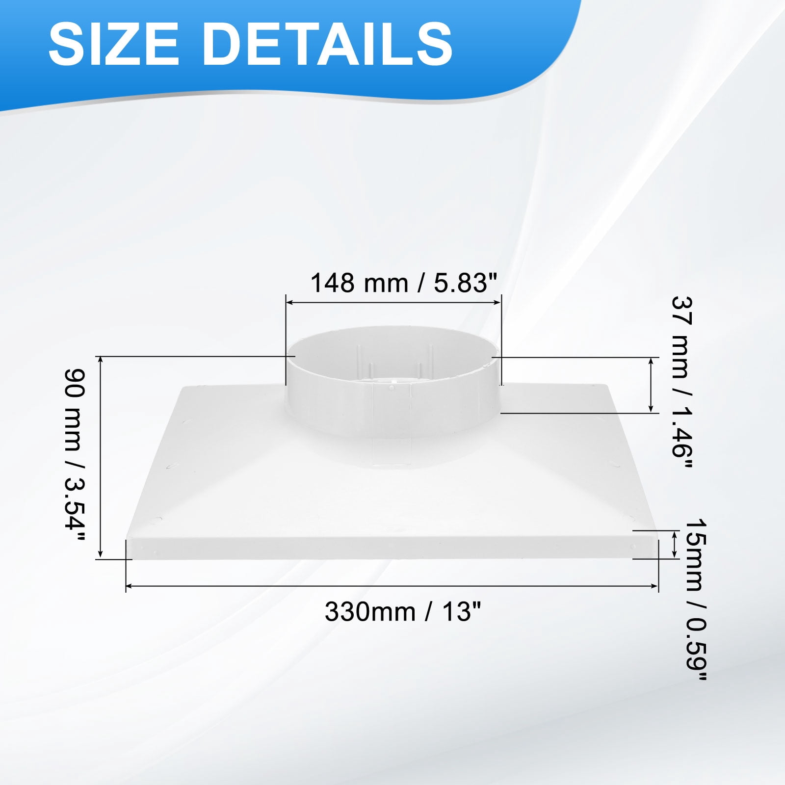Uxcell 13" to 6" Duct Connector Flange, Plastic Square to Round Straight Dryer Vent Wall Plate for Air Heating Cooling Ventilation System HVAC Exhaust Fan, White
