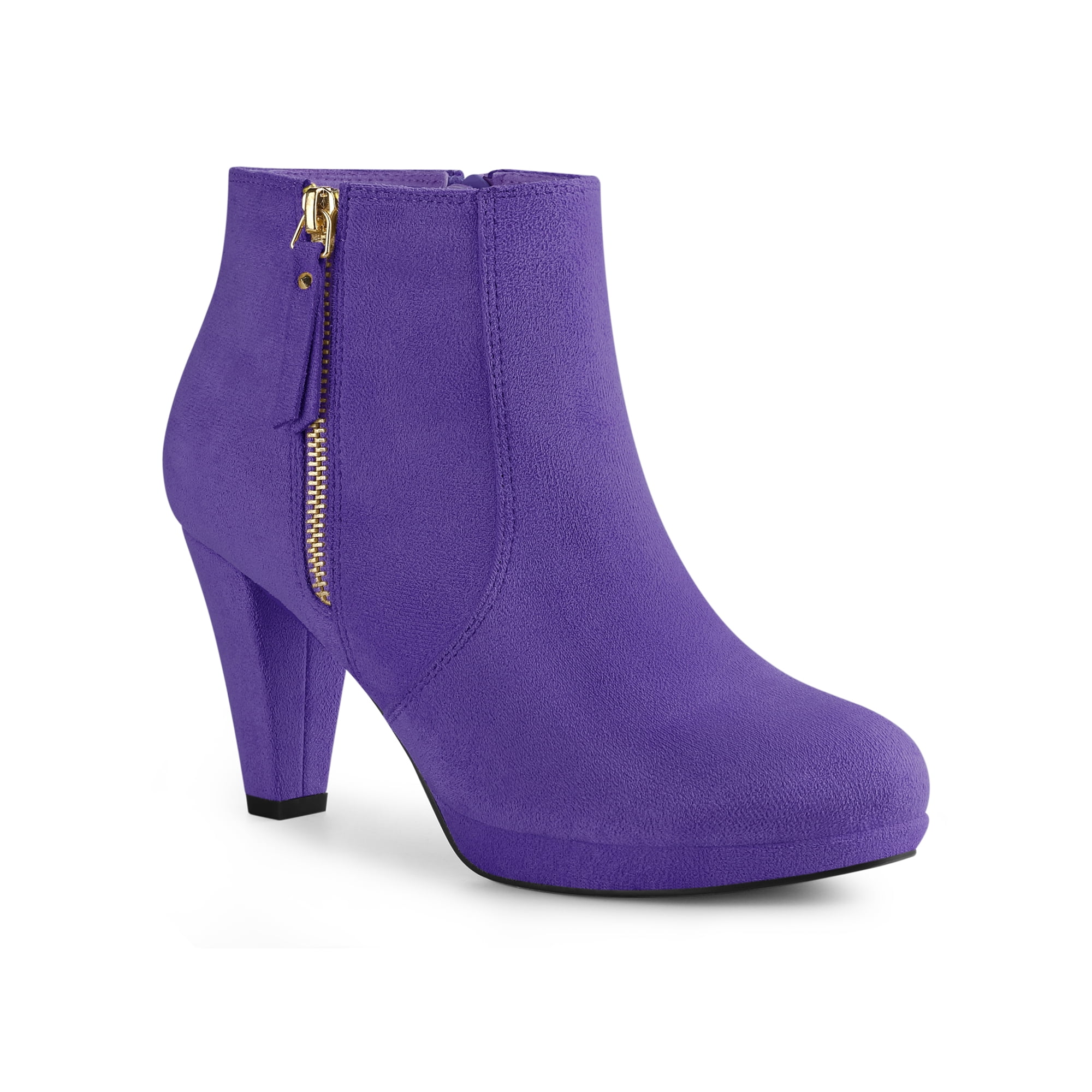 Unique Bargains Women s Platform Round Toe Chunky Heel Ankle Boots Dark Purple Size 9