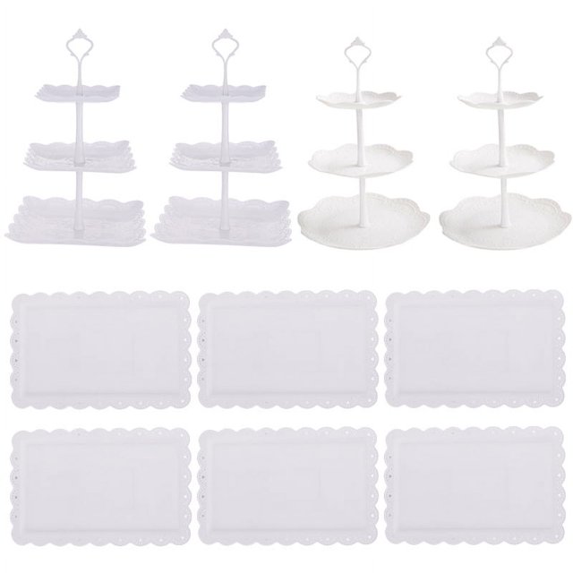Plato de aperitivos de 3 capas, plato de frutas, té de la tarde, soporte de exhibición de postres, mesa de postres, soporte para pasteles, mesa combinada para pasteles