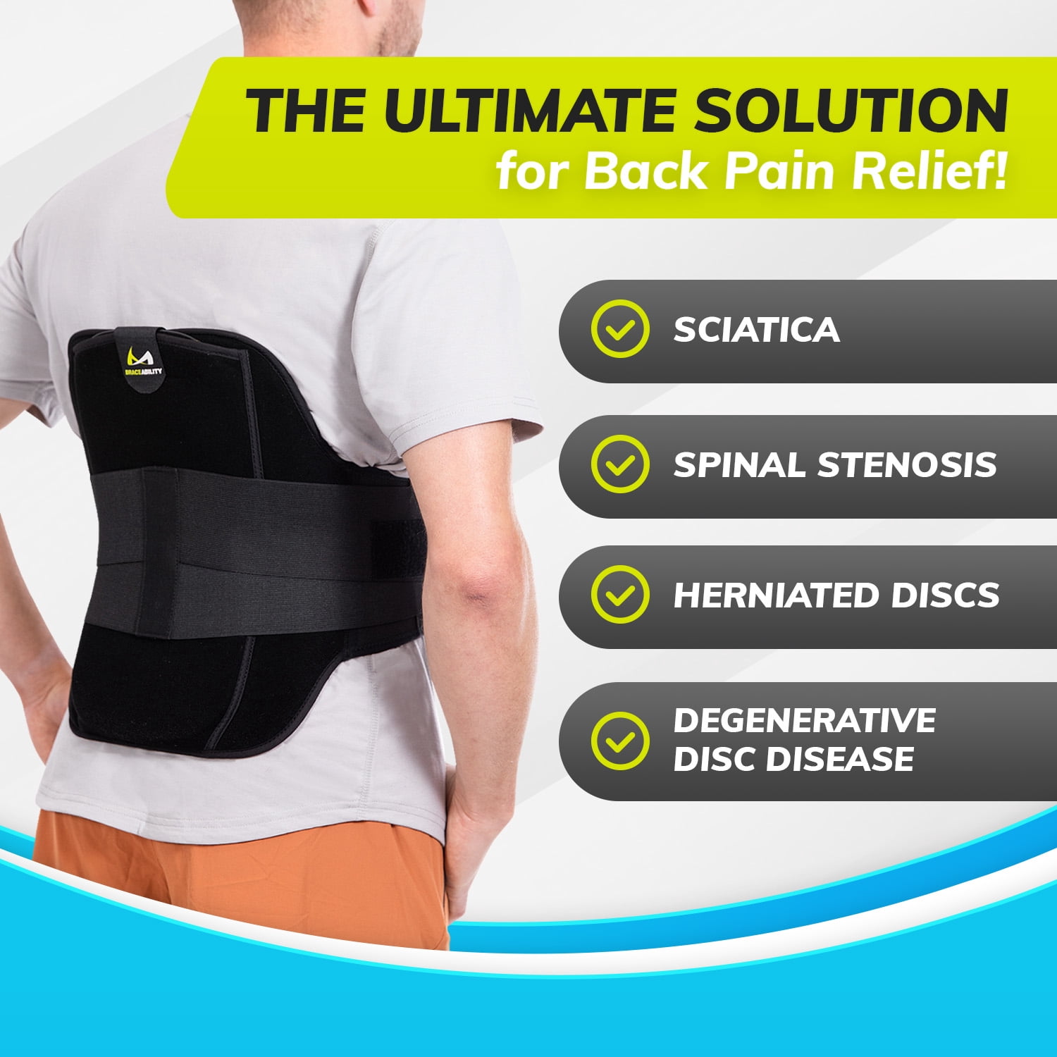 BraceAbility LSO Back Brace, Adjustable Lumbar Support Belt for Lower Back Pain Relief and Posture Stabilization, Medium