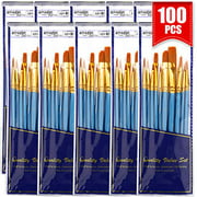 BOSOBO Round-Pointed Paintbrush Sets, 10 Pack / 100 pcs Fine Tip Nylon Hair Wooden Handle Detail Artist Paint Brushes in Bulk for Acrylic Watercolor Oil Painting, Craft Ceramics Fa