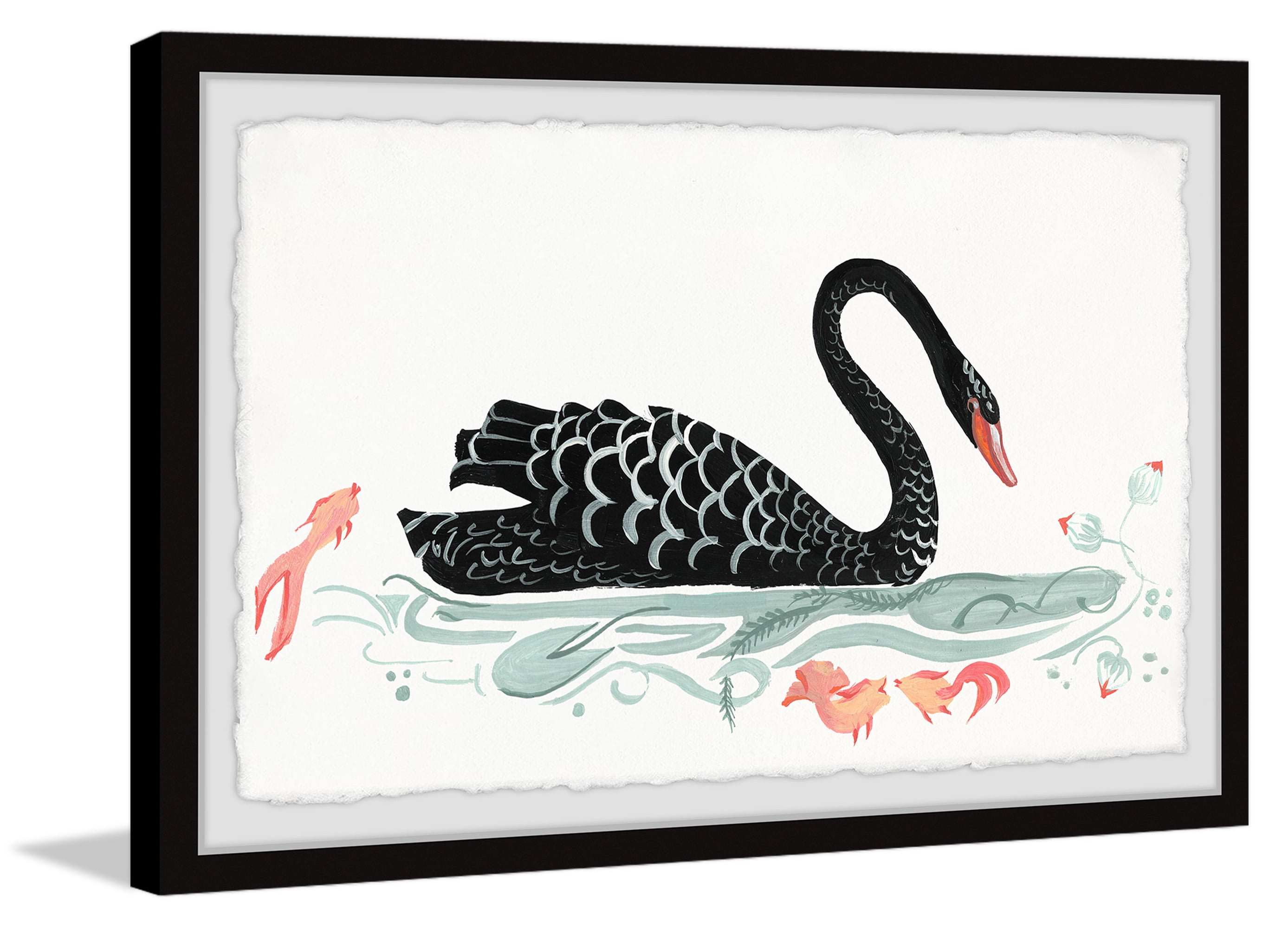 Marmont Hill Black Swan And Kois Framed Wall Art, 45.00" x 1.50"