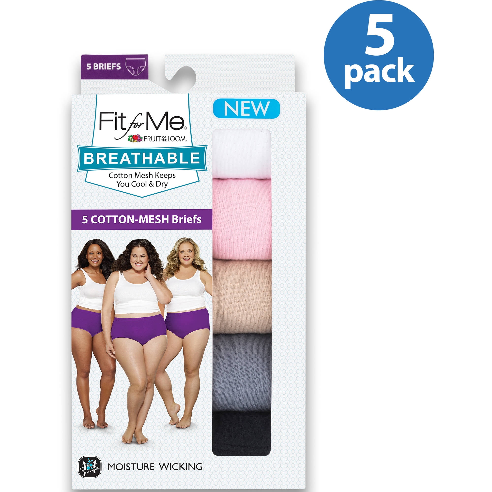Fit for Me by Fruit of the Loom Women's Plus Breathable Cotton-Mesh Brief  Panties - 5 Pack 