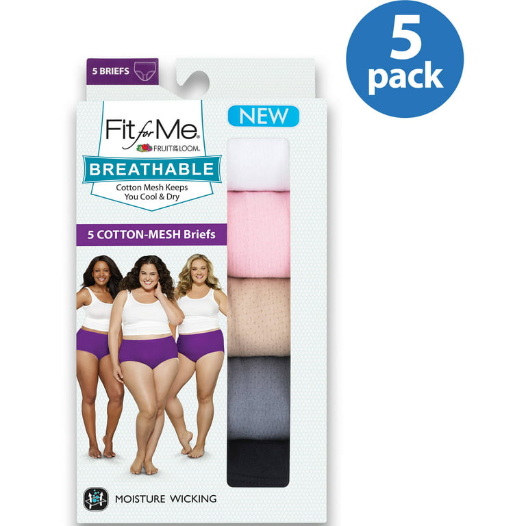 Fit for Me by Fruit of the Loom Women's Plus Breathable Cotton-Mesh Brief  Panties - 5 Pack 