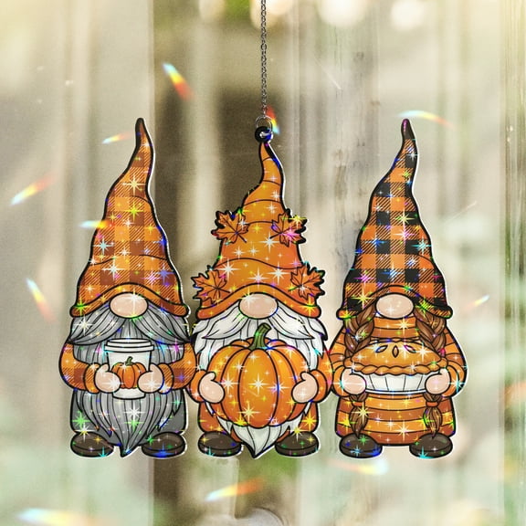 Lotusprinthandmade Cute Gnomes Fall Thanksgiving Gift Custom Shape Star Hologram Ornament 3.5in, fall gnomes holographic ornament