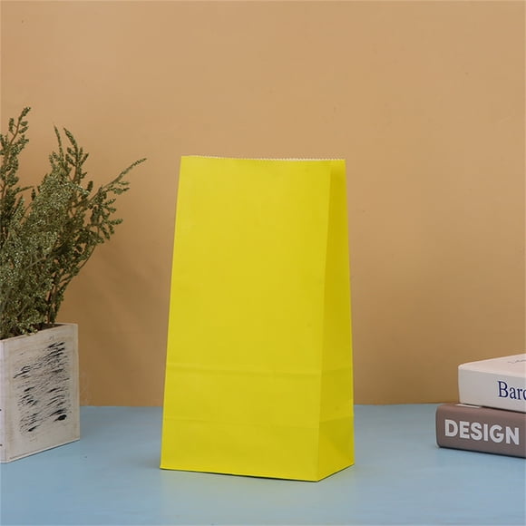 5Pack Candy Packaging Flat White Kraft Paper Bag Paper Gift Bag,Paper Lunch Bags 7 Inches Recyclable Kraft Paper Bags Bulk, Large for Snack, Lunch, Sandwich, Burger, Baked Food, Packing, Craft(Yellow)