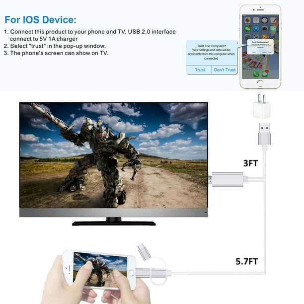 Lånte Efternavn fuldstændig 3 in 1 HDMI Adapter Cable, Type-C/Micro USB/Phone to TV Projector Monitor  1080P HDTV HDMI Cable Adapter for All Mobile Phone Devices - Walmart.com