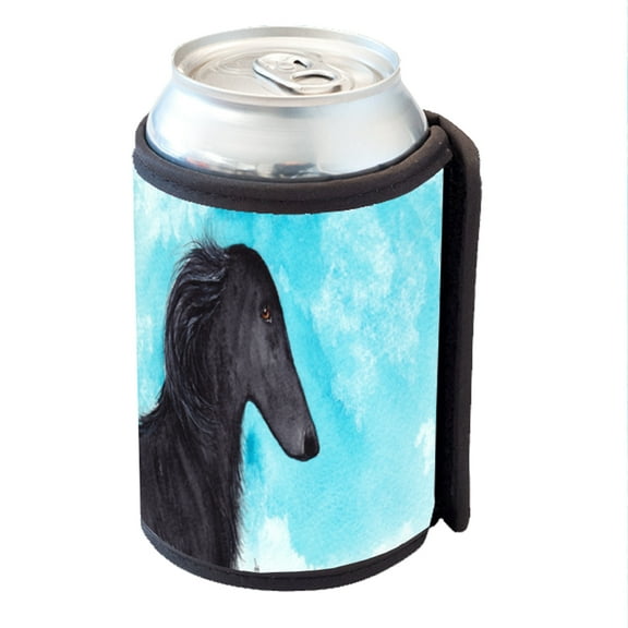 KuzmarK Insulated Drink Can Cooler Hugger - Black Borzoi Sighthound Dog Art by Denise Every