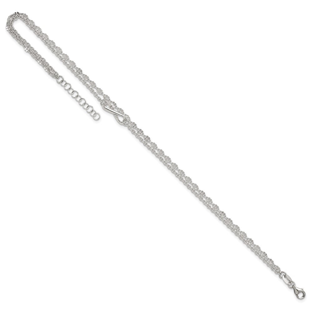 Sterling Silver Polished Infinity Double Strand 9 inch with 1 inch Extension Anklet