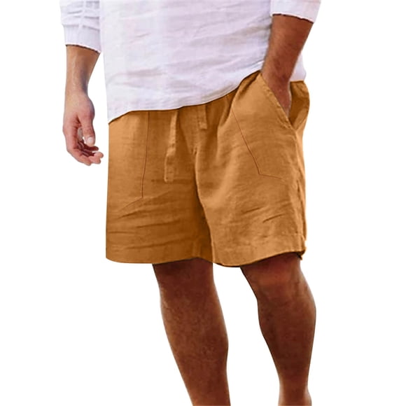Krdevn Pantalon Décontracté Ample pour Homme avec Poches, Couleur Unie, Short de Plage Printemps Été, Grande Taille, Coupe Confortable, Couleur : Jaune Taille : 4TG