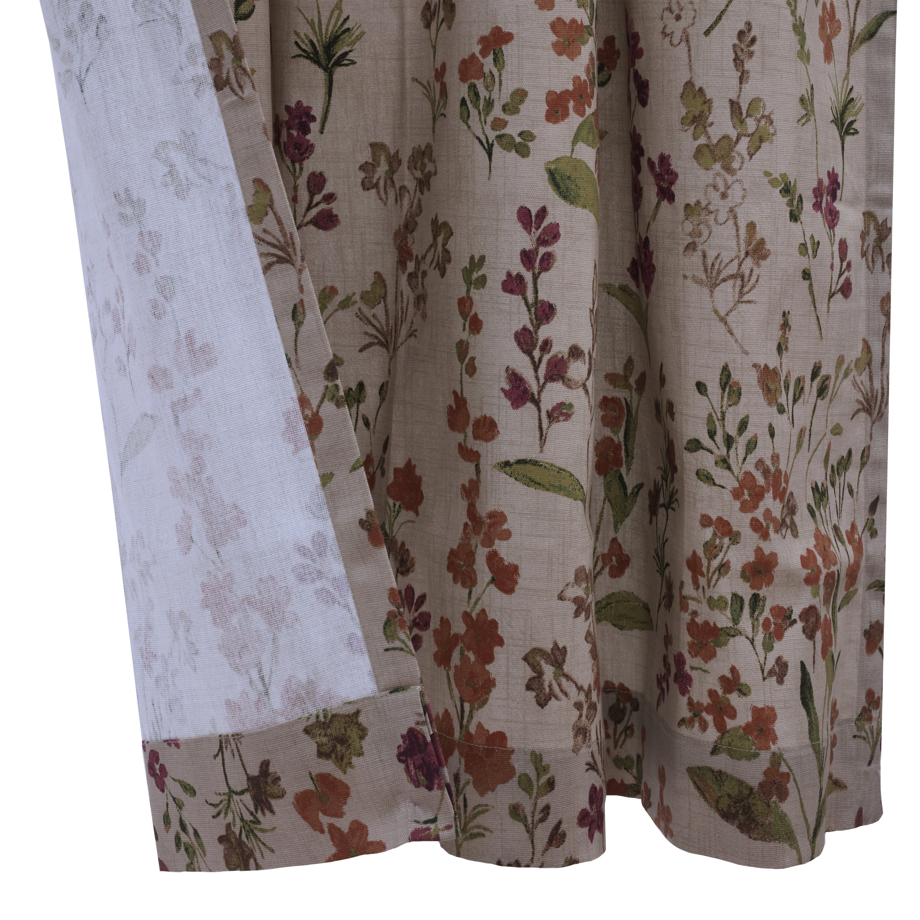 Rosie Textured Cotton Floral Print Curtain Panel - Pair each 50" x 63" in Linen