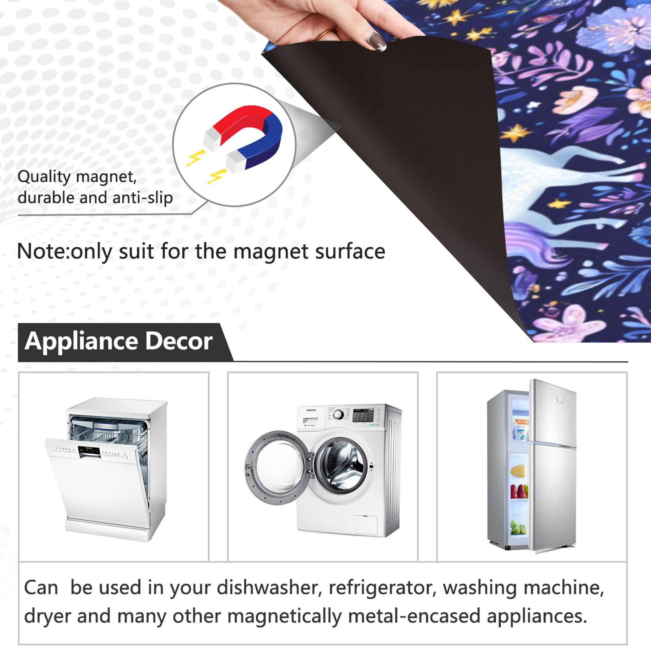Dishwasher Magnetic Refrigerator Magnet Cover Sticker Home Decorative 23"x26" Unicorns Stars and Moons