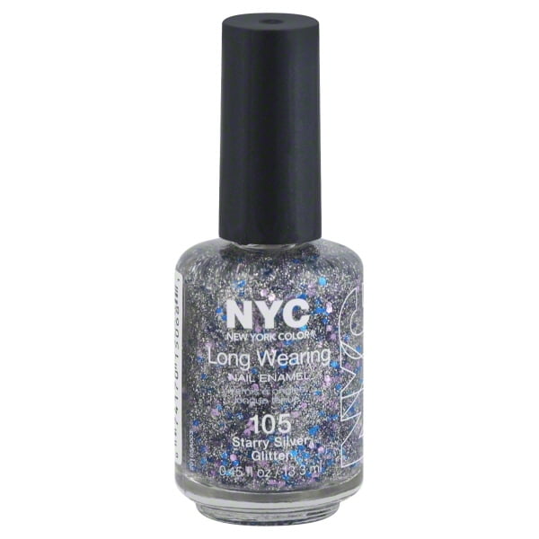 NYC New York Color Long-Wearing Nail Enamel, 105A Starry Silver Glitter,   fl oz 