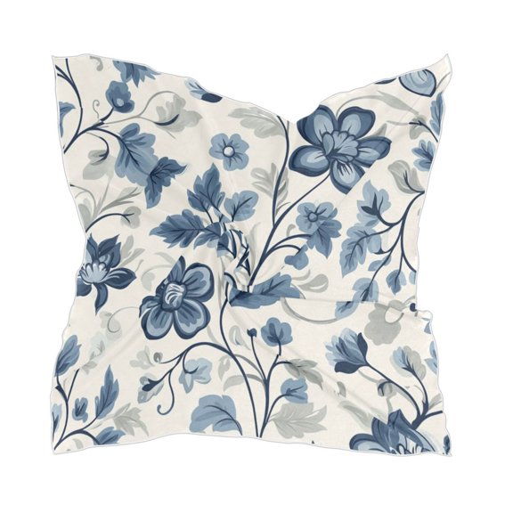 Square Scarf Headscarf Shawl Printed Scarf 23.62×23.62 Inches Fashionable Decorative Scarf Cool Blue Flowers