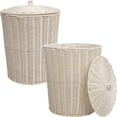 thumbnail image 3 of happimess Ollie Coastal Contemporary Resin 4.7-Gallon Tapered Round Wicker Waste Basket with Lid, White (Set of 2), 3 of 6