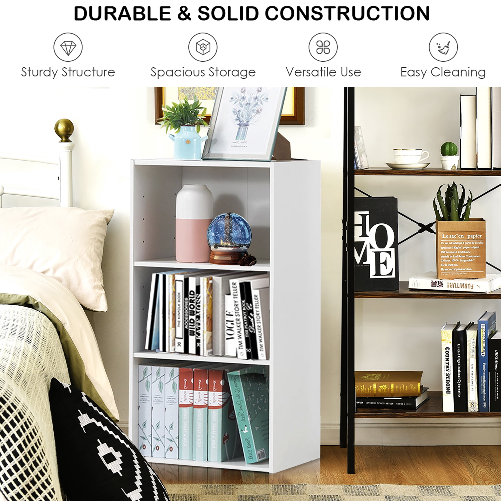Gymax 2 PCS 3 Tier Open Shelf Bookcase Multi-functional Storage Display Cabinet White