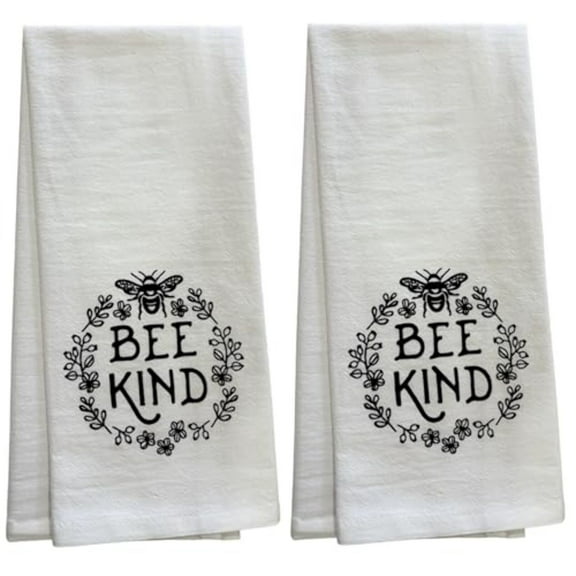 Set of 2 BEE Kind. Funny Flour Sack Kitchen Towels for Wedding, Baby Shower, Home Decor, Housewarming 16 X 28 Inch.