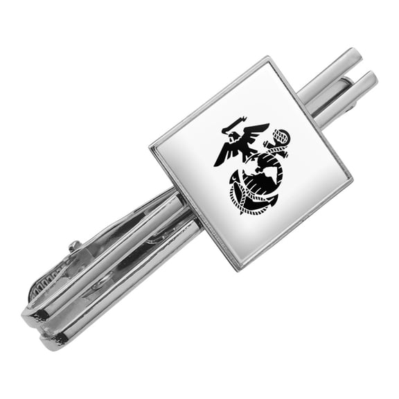 Marine Corps USMC Black on White Eagle Globe Anchor Officially Licensed Square Tie Bar Clip Clasp Tack- Silver or Gold