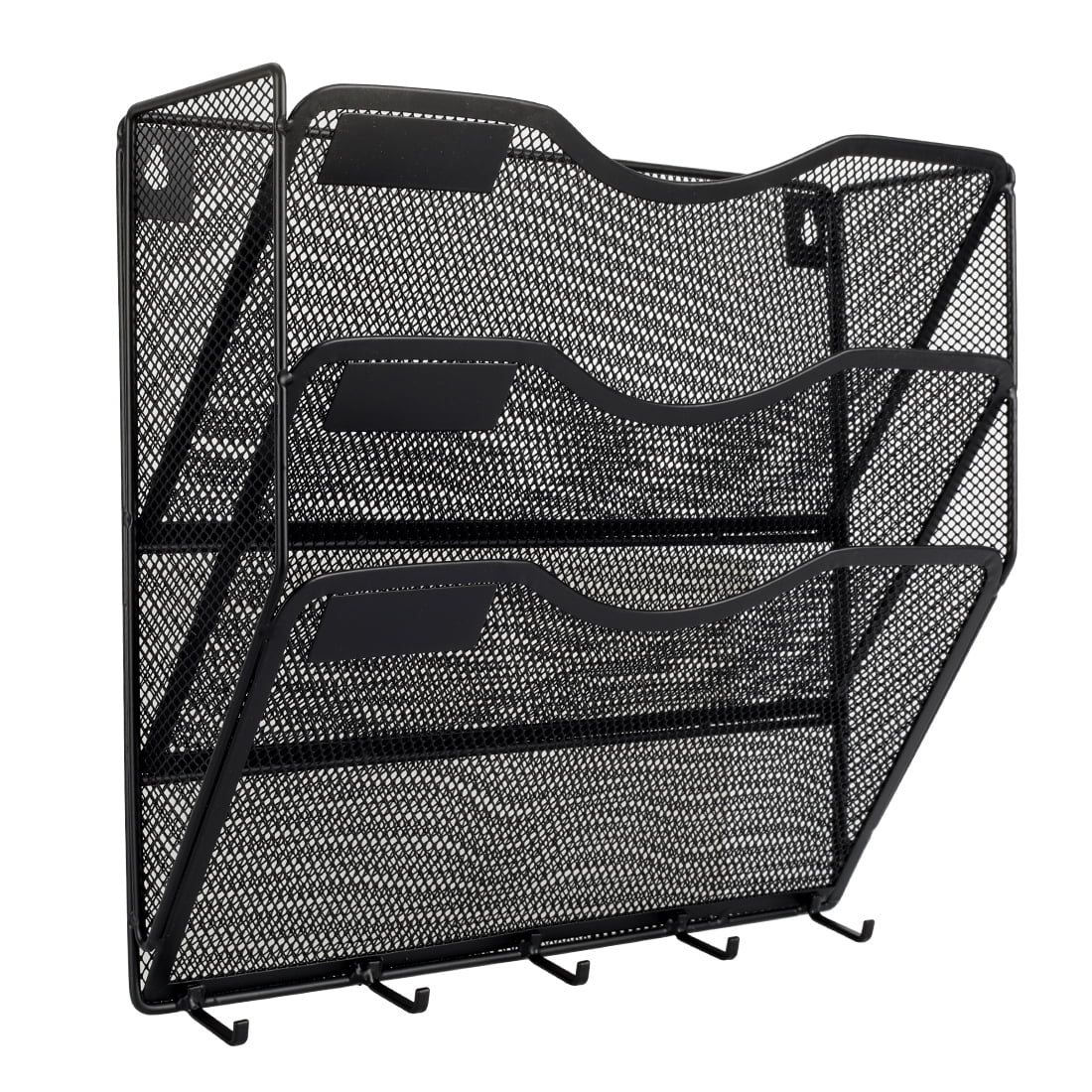 EasyPAG Wall File Organizer 3 Pocket Vertical Mesh Hanging File Holder Paper Rack with Key Hooks | Writting Label Included,Black
