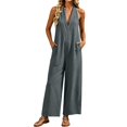 thumbnail image 7 of Beach Vacation Jumpsuits for Women Halter Neck Sleeveless Linen Rompers Summer Travel Wide Leg Jumpsuit Gray, 2XL, 7 of 7