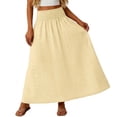 thumbnail image 6 of Aihuaihua Womens Boho Maxi Skirt Summer Eyelet Hollow Flowy Skirts High Waist Casual Skirt with Pockets A Line Pleated Vacation Skirts Light Yellow XL, 6 of 6
