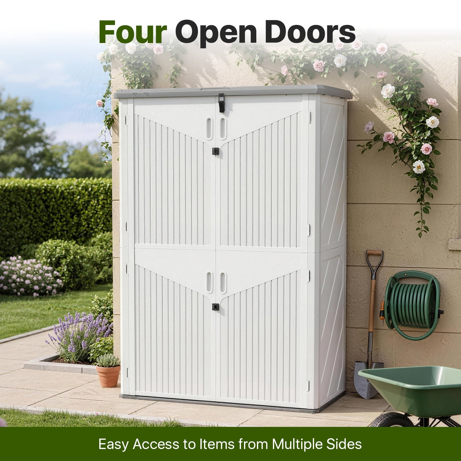 BaPiPro Outdoor Resin Storage Shed, 4.5 x 2.5 FT Lockable Garden Storage Cabinet, Heavy Duty HDPE Plastic Storage Cabinet with Storage Shelves, Weather Resistant for Patio, Backyard
