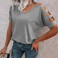 thumbnail image 3 of Mittory Women's Short Sleeve Cut Out Cold Shoulder Tops Deep V Neck T Shirts, 3 of 5