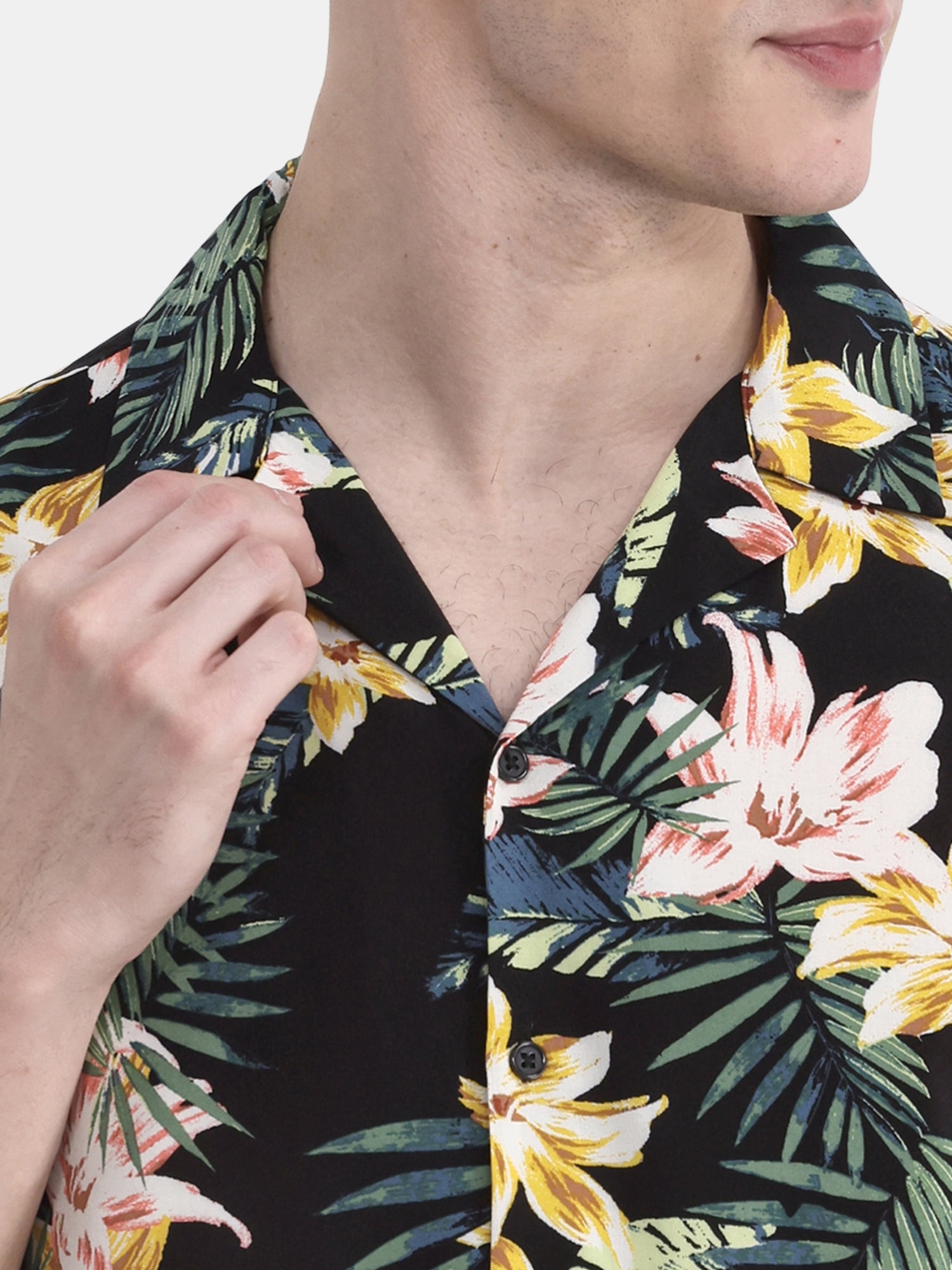 No Boundaries Men's & Big Men's Rayon Print Button Up Shirt with Short Sleeves, Sizes XS-5XL