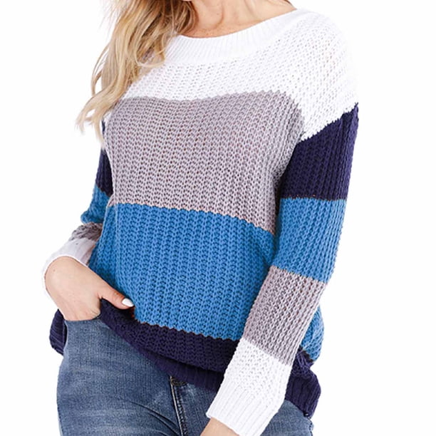 Suéteres para mujer Suéteres de otoño Cuello redondo Moda Manga larga Color a juego Tops sueltos Blusa de punto Odeerbi ODB-5