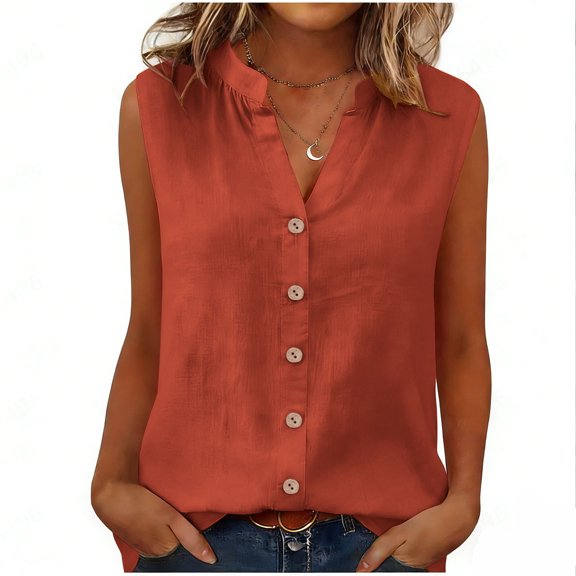 Kukoosong Women's Button Detail Tank Tops Solid Color Sleeveless V-Neck for Summer Daily Wear Tops, Casual Trendy Elegant Crop Top Vest Tops for Women