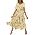 thumbnail image 2 of gljltg Women's Casual Flower Print Flowy Tiered Maxi Dress with Side Pockets, Polyester Spandex Lightweight Breathable Summer Winter, Beach Travel Work Party Outfit, Easy Care Washable, 2 of 6