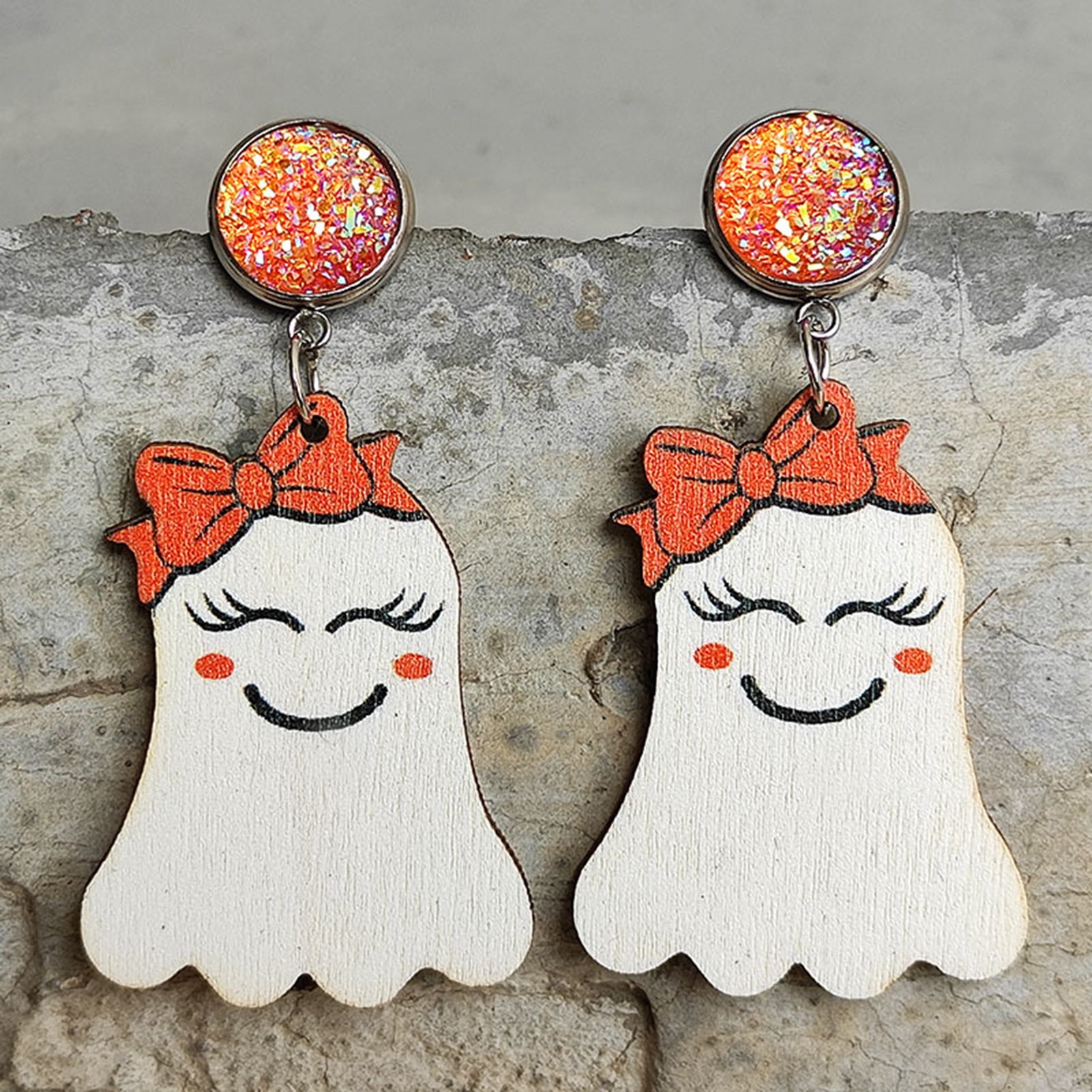 Acrylic Ghost Earrings For Women – Halloween Pumpkin Witch Hat Dangle Earrings, Cute Spooky Jewelry, Party Accessories