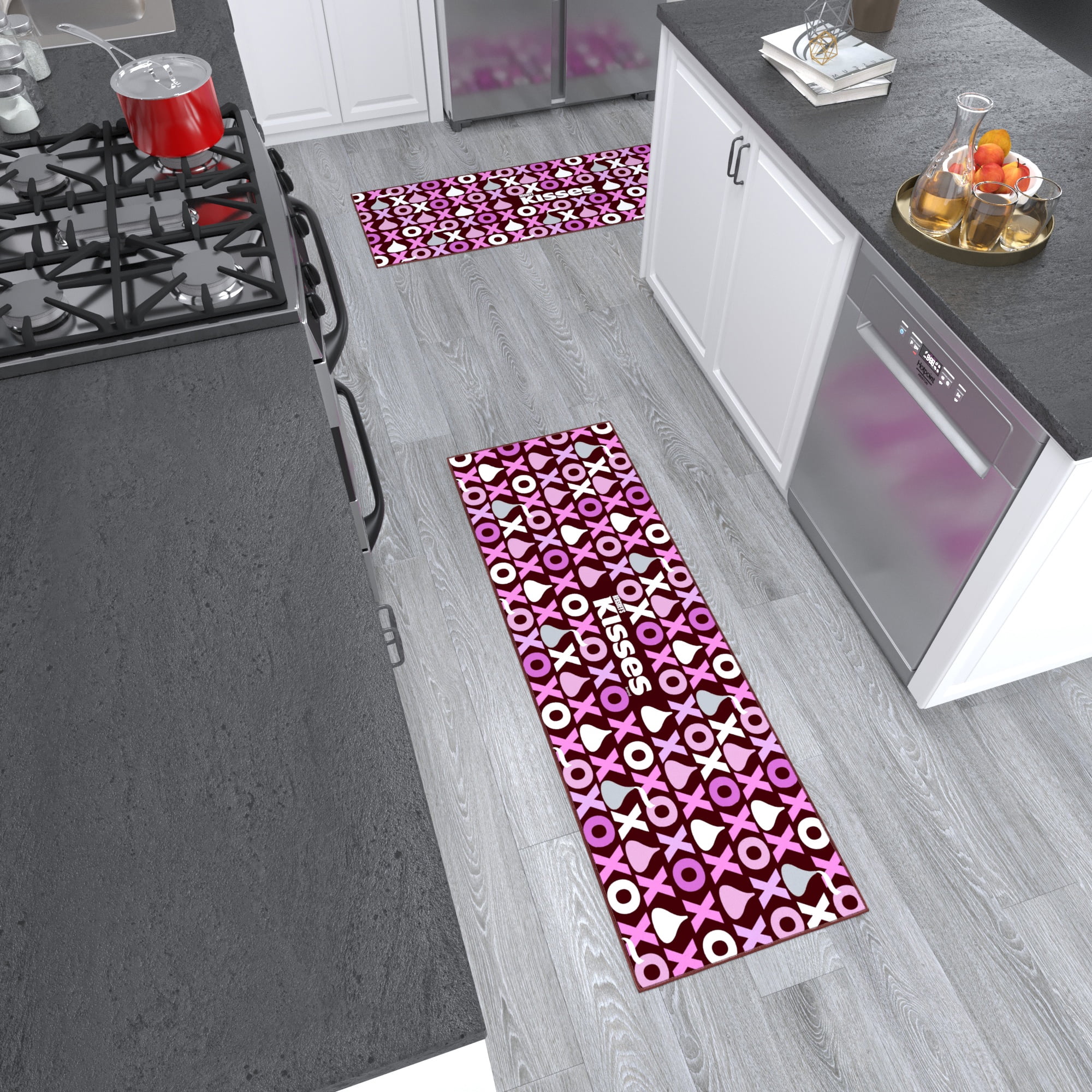 Ottomanson Hershey Kisses XO Machine Washable Non-Slip Rubberback 2x5 Runner Rug, 20"x 59", Pink
