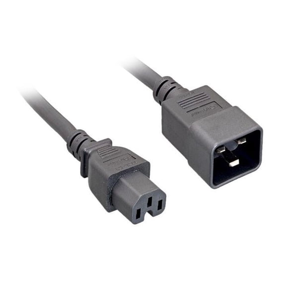 Nippon Labs 14 AWG. C15 / C20 Power Cord, SJT, 15A, 300V, 1 ft. IEC-60320-C15 to IEC-60320-C20 Black Power Cable