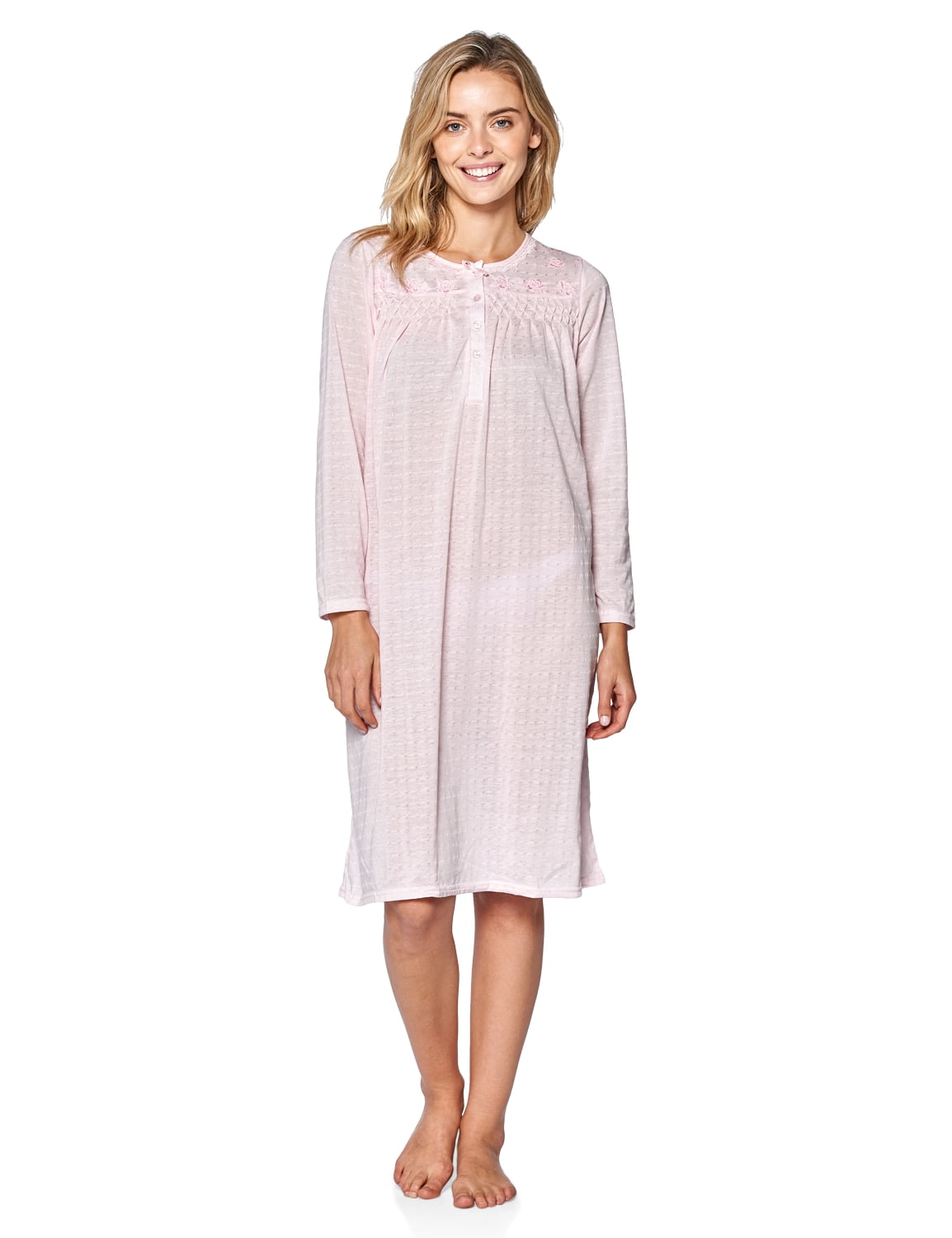 Casual Nights Women's Pointelle Pintucked Long Sleeve Nightgown