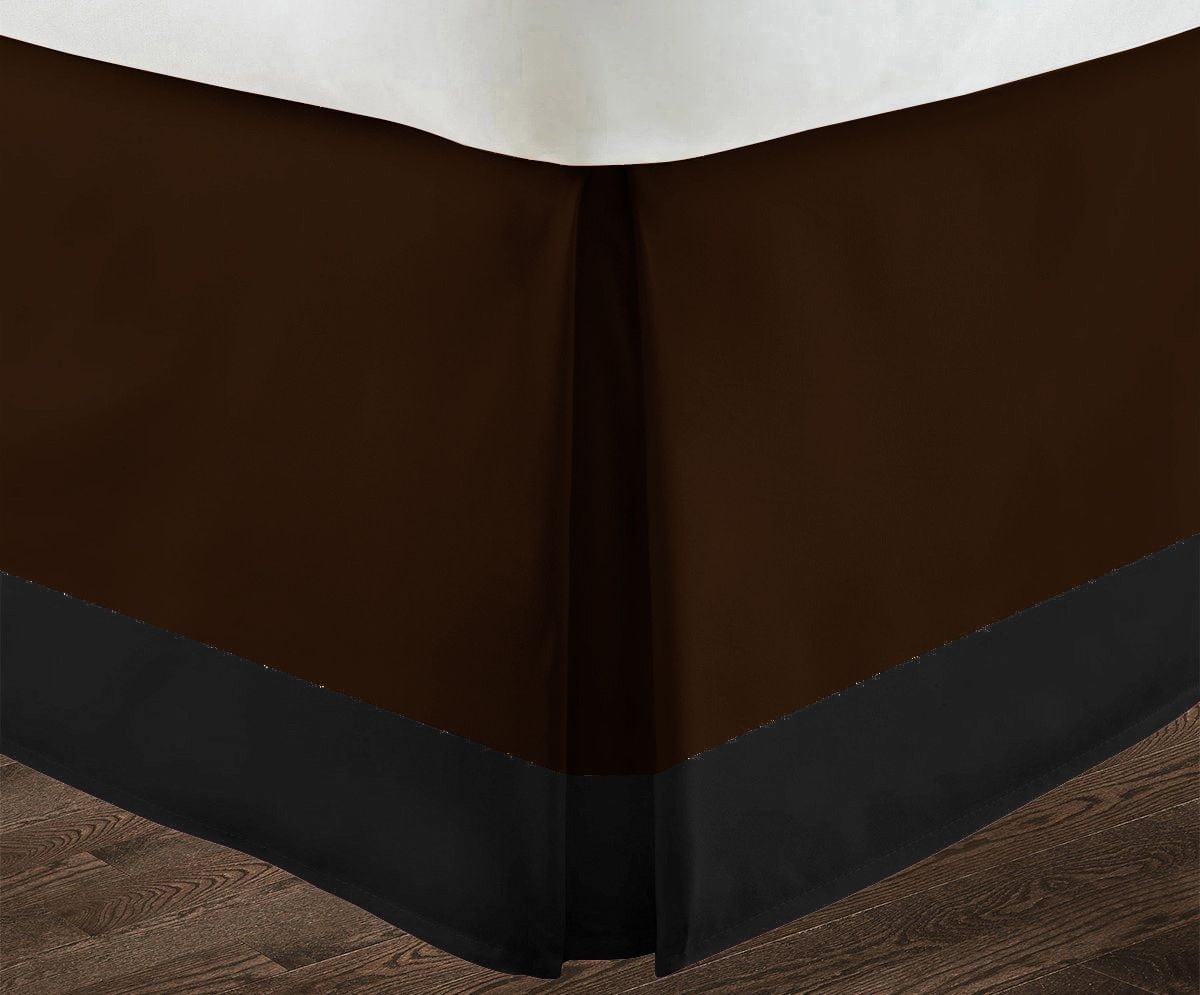 D.N.G. BEDDINGS 1 Piece Split Corner Two Tone Tailored Bed Skirt, King Size 10 Inch Deep Pocket, 800 Thread Count, 100% Egyptian Cotton, Solid Black/Chocolate Color.